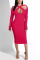 Rose Red Fashion Casual Regular Sleeve Long Sleeve Mid Calf Solid Dresses