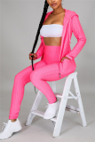 Pink Casual Sportswear Long Sleeve Hooded Collar Regular Sleeve Regular Solid Two Pieces