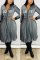 Grey Polyester Sexy Cap Sleeve Long Sleeves Turndown Collar pleated Knee-Length Character Solid  Long Sle