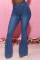 Deep Blue Fashion Casual Solid Plus Size High Waist Jeans