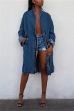 Blue Fashion Casual Turndown Collar Long Sleeve Regular Sleeve Solid Coats