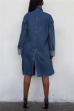 Blue Fashion Casual Turndown Collar Long Sleeve Regular Sleeve Solid Coats