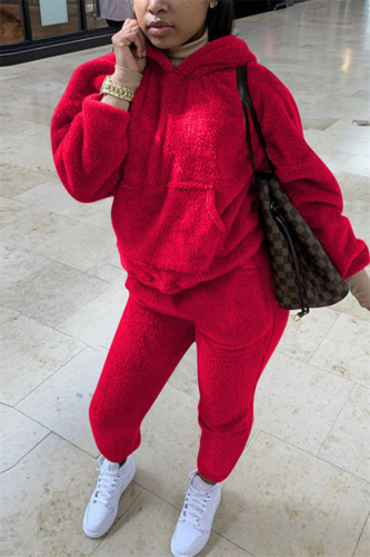 Red Fashion Sexy Adult Solid Patchwork Hooded Collar Long Sleeve Regular Sleeve Regular Two Pieces