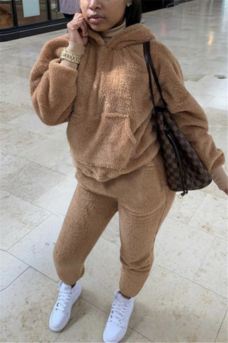 Coffee Fashion Sexy Adult Solid Patchwork Hooded Collar Long Sleeve Regular Sleeve Regular Two Pieces