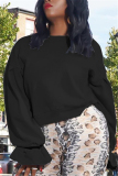 Black Casual Sportswear Solid Pierced Hollowed Out Frenulum Backless Pullovers O Neck Mid Waist Tops