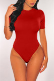Red Fashion Sexy O Neck Short Sleeve Regular Sleeve Skinny Solid Romper