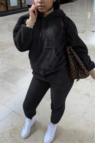 Black Fashion Sexy Adult Solid Patchwork Hooded Collar Long Sleeve Regular Sleeve Regular Two Pieces