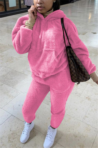 Pink Fashion Sexy Adult Solid Patchwork Hooded Collar Long Sleeve Regular Sleeve Regular Two Pieces