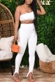 White Fashion Sexy Sleeveless Off The Shoulder Short Solid Two Pieces