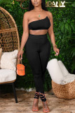 Black Fashion Sexy Sleeveless Off The Shoulder Short Solid Two Pieces
