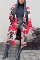 Red Fashion Casual Turndown Collar Long Sleeve Regular Sleeve Letter Print Camouflage Print Coats