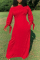 Red Fashion Daily Adult Solid Knotted Oblique Collar Long Sleeve Floor Length Long Sleeve Dress Dresses
