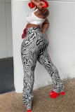 Red Fashion Casual Regular Print Trousers