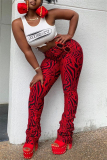 Red Fashion Casual Regular Print Trousers