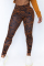 Brown Fashion Casual Skinny Print Trousers