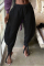 Black Fashion Casual Regular Solid Trousers