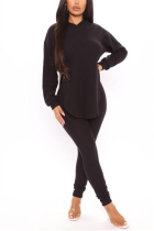 Black Fashion Casual Long Sleeve Hooded Collar Regular Sleeve Regular Solid Two Pieces