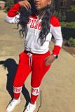Red Casual Sportswear Long Sleeve Hooded Collar Regular Sleeve Regular Letter Print Two Pieces