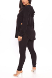 Black Fashion Casual Long Sleeve Hooded Collar Regular Sleeve Regular Solid Two Pieces