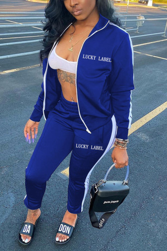 Blue Sexy Twilled Satin Print Solid Embroidered Turtleneck Long Sleeve Regular Sleeve Regular Two Pieces