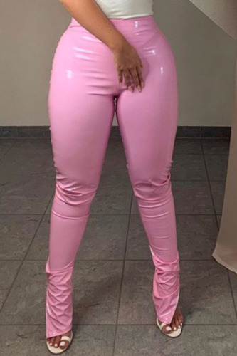 Pink Fashion Casual Skinny Solid Trousers