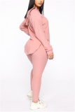 Pink Fashion Casual Long Sleeve Hooded Collar Regular Sleeve Regular Solid Two Pieces