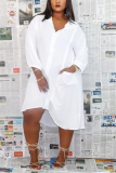 White Fashion Sexy Adult Solid Pocket Hooded Collar Nine Points Sleeve Mid Calf Long Sleeve Dress Dresses