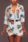 Orange Sexy Shirt sleeves Long Sleeves Turndown Collar Step Skirt Knee-Length Patchwork Print