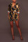 Orange Sexy Shirt sleeves Long Sleeves Turndown Collar Step Skirt Knee-Length Patchwork Print