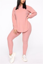 Pink Fashion Casual Long Sleeve Hooded Collar Regular Sleeve Regular Solid Two Pieces
