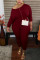 Wine Red Fashion Sexy Adult Ma'am Solid Two Piece Suits Stitching O Neck Plus Size 