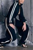 Wine Red Fashion Casual Sportswear Striped Patchwork Patchwork Slit Zipper Collar Long Sleeve Regular Sleeve Regular Two Pieces