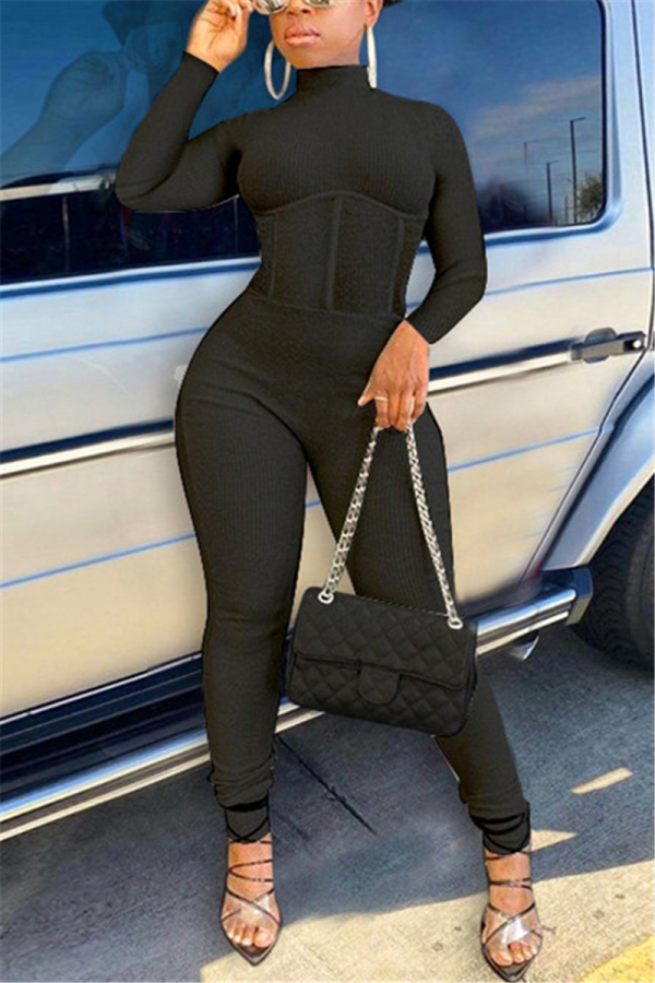 Black Sexy Solid Jumpsuits