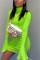 Fluorescent green Fashion Sexy Adult Milk Fiber Solid Patchwork Turtleneck Long Sleeve Mini A Line Dresses