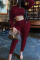 Wine Red Casual Sportswear Long Sleeve Turtleneck Regular Sleeve Short Solid Two Pieces