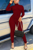 Wine Red Sexy Solid Jumpsuits