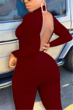 Wine Red Sexy Solid Jumpsuits