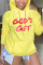 Yellow Fashion Sexy Hooded Collar Long Sleeve Off The Shoulder Regular Letter Print Tops