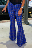 Blue Fashion Casual Regular Plaid Print Trousers