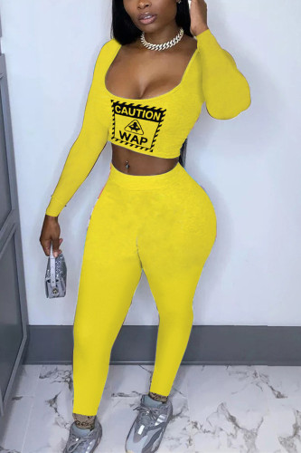 Black yellow Fashion Casual Adult Print Patchwork Square Collar Long Sleeve Regular Sleeve Short Two Pieces