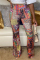 colour Fashion Casual Adult Twilled Satin Print Patchwork Straight Bottoms