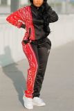 Red Sportswear Print Patchwork Zipper Collar Long Sleeve Two Pieces