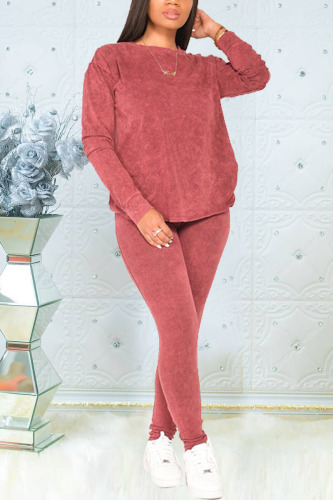 Red Fashion Casual Long Sleeve O Neck Regular Sleeve Regular Solid Two Pieces