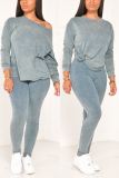 Gray Fashion Casual Long Sleeve O Neck Regular Sleeve Regular Solid Two Pieces