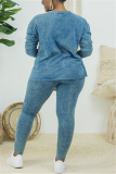 Light Blue Fashion Casual Long Sleeve O Neck Regular Sleeve Regular Solid Two Pieces