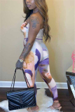 purple Fashion Sexy Adult Milk Fiber Print Patchwork Strapless Skinny Jumpsuits