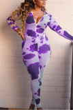 purple Sexy Print V Neck Skinny Jumpsuits