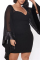 Black Fashion Sexy Batwing Sleeve Long Sleeve V Neck Mini Solid Plus Size Dresses