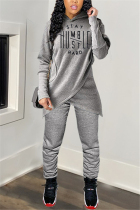 Gray Fashion Sexy Long Sleeve Hooded Collar Regular Sleeve Regular Letter Print Two Pieces