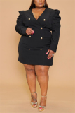 Black Fashion Casual V Neck Long Sleeve Regular Sleeve Solid Plus Size Dress